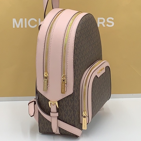 MICHAEL KORS JAYCEE MEDIUM ZIP POCKET BACKPACK BROWN /PINK SIGNATURE COL… - Picture 4 of 16
